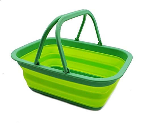 SAMMART 9,2 l zusammenklappbare Kunststoffwanne mit Griff – tragbarer Outdoor-Picknickkorb/Krater/Einkaufstasche – Faltbarer Aufbewahrungsbehälter – platzsparend