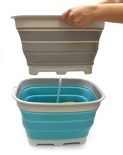 SAMMART 15L Zusammenklappbare Schüssel mit Ablaufstopfen - faltbares Waschbecken - tragbares Geschirrwaschbecken - platzsparendes Küchenregal
