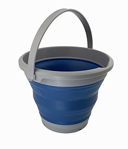 SAMMART 5,5 l Faltbarer Kunststoffeimer – Faltbarer runder Wanne – tragbarer Angelwassereimer – platzsparender Outdoor-Wassertopf (Grau/Nebelblau)