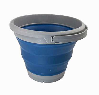 SAMMART 5,5 l Faltbarer Kunststoffeimer – Faltbarer runder Wanne – tragbarer Angelwassereimer – platzsparender Outdoor-Wassertopf (Grau/Nebelblau (2er-Set))