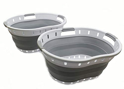 SAMMART Collapsible 3-Griff-Kunststoff-Wäschekorb - Ovale Wanne/Korb - Faltbarer Aufbewahrungsbehälter/Organizer - Tragbare Waschwanne - Platzsparender Wäschekorb