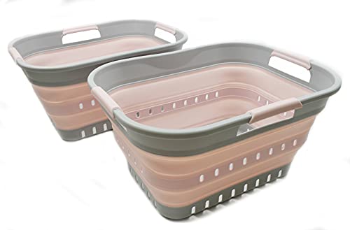 SAMMART 19L Super Mini Zusammenklappbarer Kunststoffkorb mit 3 Griffen – Faltbarer Pop-Up-Aufbewahrungsbehälter/Organizer – Platzsparender Geschenkkorb/Korb