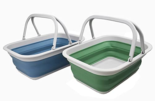 SAMMART 9,2 l zusammenklappbare Wanne mit Griff – tragbarer Picknickkorb für den Außenbereich – Faltbare Einkaufstasche – platzsparender Aufbewahrungsbehälter
