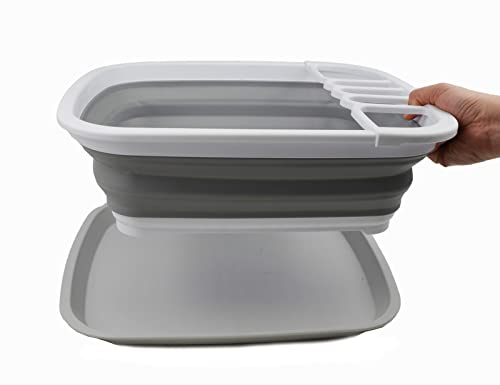SAMMART 2-teiliges Set mit 7,7 l zusammenklappbarer TPE-Wanne und 8 l zusammenklappbarem Abtropfgestell mit Abtropffläche – faltbares Wäscheständer-Set