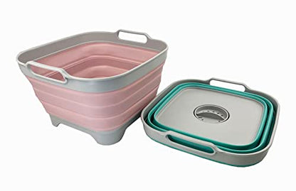 SAMMART 10 l zusammenklappbare Kunststoff-Spülpfanne mit Ablassstopfen – tragbare Waschwanne/Waschbecken – Faltbare Wanne – platzsparende Aufbewahrung in der Küche