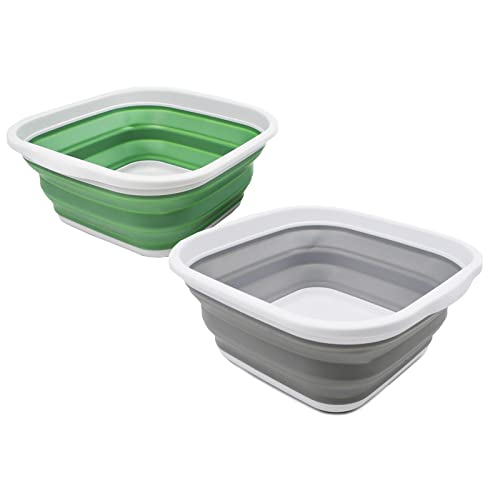 SAMMART 5,5 l (1,4 Gallonen) Set mit 2 faltbaren Wannen – faltbare Geschirrwanne – tragbares Waschbecken – platzsparende Kunststoff-Waschwanne
