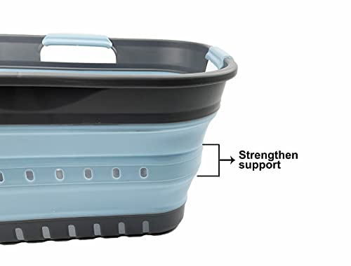SAMMART Faltbarer Super Mini-Wäschekorb aus Kunststoff, mit 3 Griffen, 19 l, faltbar, Pop-Up-Aufbewahrungsbehälter/Organizer, platzsparender Wäschekorb (Grau/Seeengel)