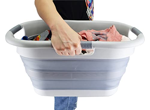 SAMMART Wäschekorb, faltbar, Kunststoff, 30 l, faltbar, Pop-Up-Aufbewahrungsbehälter/Organizer – tragbare Waschwanne – platzsparender Wäschekorb