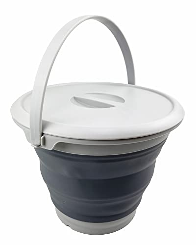 SAMMART 8,5 l zusammenklappbarer Kunststoffeimer mit Deckel – Faltbare runde Wanne mit Deckel – tragbarer Angelwassereimer 31 Dia.