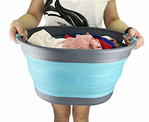 SAMMART 23L zusammenklappbarer Wäschekorb aus Kunststoff – ovale Wanne/Korb – faltbarer Aufbewahrungsbehälter – tragbare Waschwanne – platzsparender Wäschekorb