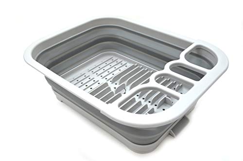 SAMMART Zusammenklappbares Abtropfgestell mit Abtropffläche – faltbares Wäscheständer-Set – tragbarer Geschirr-Organizer – platzsparendes Küchen-Aufbewahrungstablett