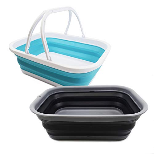 SAMMART 12L zusammenklappbare Wanne mit Griff + 12L zusammenklappbare Wanne - Tragbarer Picknickkorb im Freien - Faltbare Einkaufstasche