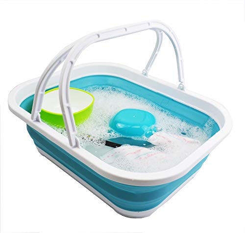 SAMMART 12L zusammenklappbare Wanne mit Griff + 12L zusammenklappbare Wanne - Tragbarer Picknickkorb im Freien - Faltbare Einkaufstasche