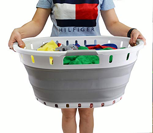 SAMMART Collapsible 3-Griff-Kunststoff-Wäschekorb - Ovale Wanne/Korb - Faltbarer Aufbewahrungsbehälter/Organizer - Tragbare Waschwanne - Platzsparender Wäschekorb