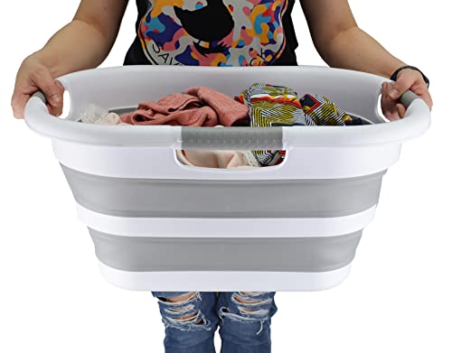 SAMMART 30L zusammenklappbarer Wäschekorb aus Kunststoff – faltbarer Pop-Up-Aufbewahrungsbehälter/Organizer – tragbare Waschwanne – platzsparender Wäschekorb