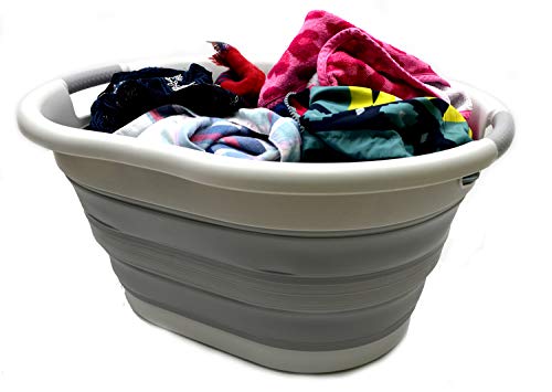 SAMMART Set mit 2 faltbaren Kunststoff-Wäschekorben – ovale Wanne/Korb – faltbarer Aufbewahrungsbehälter/Organizer – tragbare Waschwanne – platzsparender Wäschekorb
