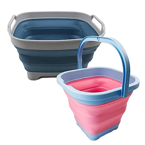 SAMMART Combo Zusammenklappbares Abtropfgestell mit Eimer – platzsparend, Camping-Set, Picknick-Set, für den Innen- und Außenbereich, Faltbare Aufbewahrung.