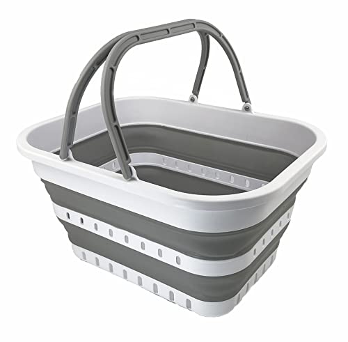 SAMMART Zusammenklappbarer handlicher Eimer/Rechteckige Wanne/Wäschekorb/Quadratische Wanne/Korb mit Griff
