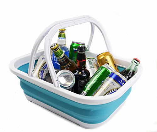 SAMMART 12L zusammenklappbare Wanne mit Griff + 12L zusammenklappbare Wanne - Tragbarer Picknickkorb im Freien - Faltbare Einkaufstasche
