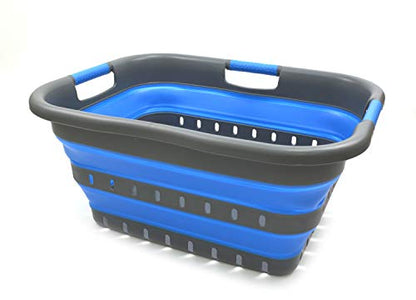 SAMMART 2er-Set Faltbarer 3-Griff-Wäschekorb aus Kunststoff - Faltbarer Pop-up-Aufbewahrungsbehälter/Organizer - Tragbare Waschwanne - Platzsparender Korb/Korb