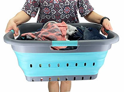 SAMMART 41L zusammenklappbarer Wäschekorb aus Kunststoff mit 3 Griffen – faltbarer Pop-Up-Aufbewahrungsbehälter/Organizer – tragbare Waschwanne