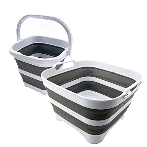 SAMMART 2-teiliges Camping-Set: zusammenklappbarer Eimer + tragbare Spülpfanne mit Ablassstopfen