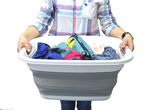 SAMMART 31L (2er-Set) zusammenklappbarer Wäschewaschbottich aus Kunststoff – faltbarer Pop-Up-Aufbewahrungsbehälter/Organizer – tragbarer Wäschekorb – platzsparender Wäschekorb