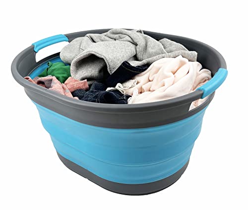 SAMMART 23L zusammenklappbarer Wäschekorb aus Kunststoff – ovale Wanne/Korb – faltbarer Aufbewahrungsbehälter/Organizer – tragbare Waschwanne – platzsparender Wäschekorb