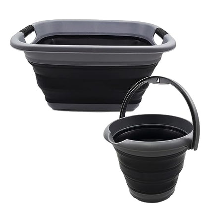SAMMART 2-teiliges Set: 25 l zusammenklappbarer Kunststoff-Wäschekorb und 5 l zusammenklappbarer Eimer
