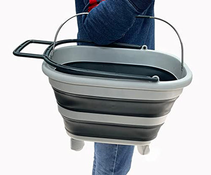SAMMART 17L Zusammenklappbarer Wäschekorb aus Kunststoff mit Griff und Rädern-Faltbarer Pop-Up-Aufbewahrungsbehälter/Organizer mit Griff und Rädern–Tragbare Waschwanne