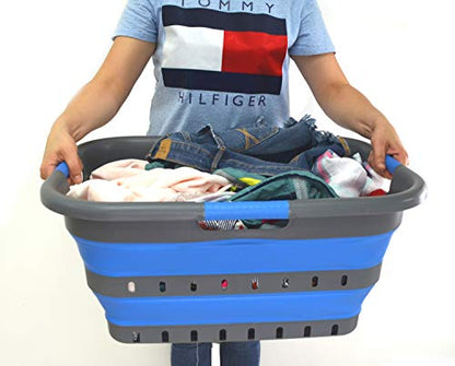 SAMMART 2er-Set Faltbarer 3-Griff-Wäschekorb aus Kunststoff - Faltbarer Pop-up-Aufbewahrungsbehälter/Organizer - Tragbare Waschwanne - Platzsparender Korb/Korb