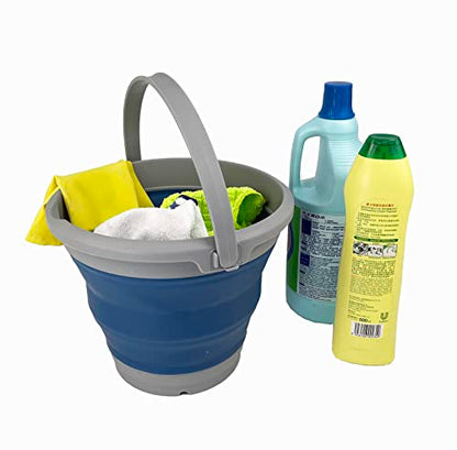 SAMMART 5,5 l Faltbarer Kunststoffeimer – Faltbarer runder Wanne – tragbarer Angelwassereimer – platzsparender Outdoor-Wassertopf (Grau/Nebelblau (2er-Set))