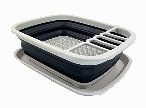 SAMMART 8L Zusammenklappbarer Geschirrabtropfer mit Abtropfbrett – Faltbares Wäscheständer-Set – Tragbarer Geschirr-Organizer – Platzsparende Küchenablage