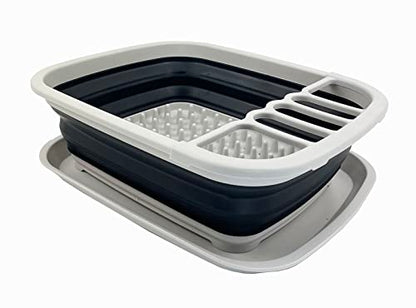SAMMART 8L Zusammenklappbarer Geschirrabtropfer mit Abtropfbrett – Faltbares Wäscheständer-Set – Tragbarer Geschirr-Organizer – Platzsparende Küchenablage