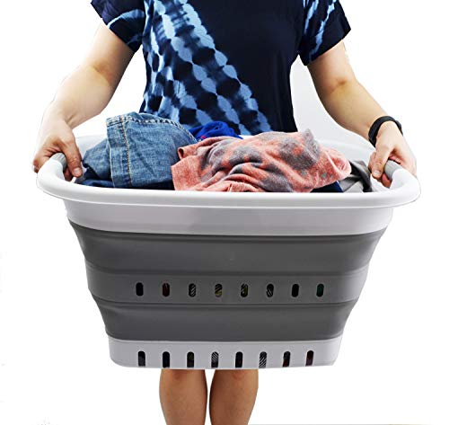 SAMMART 2er-Set zusammenklappbarer Kunststoff-Wäschekorb-faltbarer Pop-Up-Aufbewahrungsbehälter/Organizer-tragbare Waschwanne-platzsparender Korb/Korb