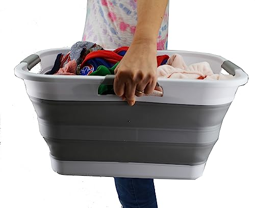 SAMMART 30L Faltbarer Wäschekorb aus Kunststoff – Faltbarer Pop-Up-Aufbewahrungsbehälter – Tragbare Waschwanne – Pop Up Platzsparender Korb/Korb - Wasserkapazität 24L