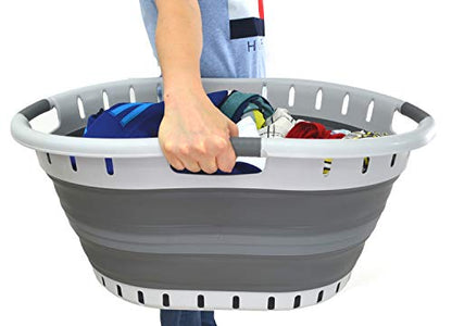 SAMMART 57L Faltbarer Wäschekorb mit 3 Griffen - Faltbarer Aufbewahrungsbehälter/Organizer - Tragbarer Waschbehälter - Platzsparender Wäschekorb - Haustierbadewanne