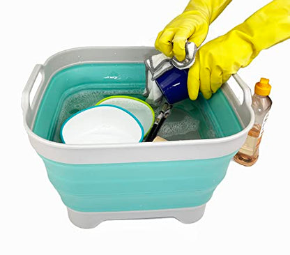 SAMMART 10 l zusammenklappbare Kunststoff-Spülpfanne mit Ablassstopfen – tragbare Waschwanne/Waschbecken – Faltbare Wanne – platzsparende Aufbewahrung in der Küche