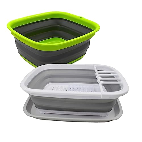SAMMART 2-teiliges Set mit 7,7 l zusammenklappbarer TPE-Wanne und 8 l zusammenklappbarem Abtropfgestell mit Abtropffläche – faltbares Wäscheständer-Set