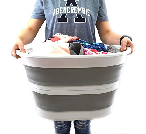 SAMMART Faltbarer Wäschekorb aus Kunststoff - Ovale Wanne/Korb - Faltbarer Aufbewahrungsbehälter/Organizer - Tragbarer Waschtrog - Platzsparender Wäschekorb