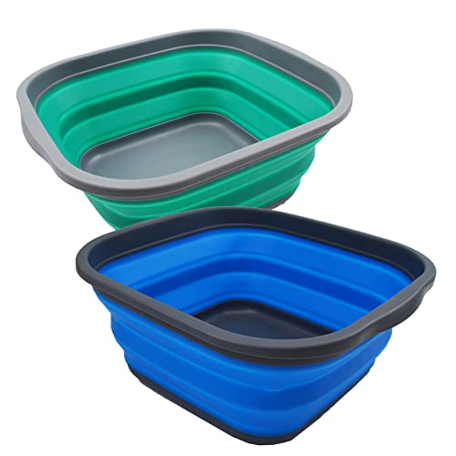 SAMMART 5,5 l Set mit 2 faltbaren Wannen, Faltbare Geschirrwanne, tragbares Waschbecken, platzsparende Kunststoff-Waschwanne