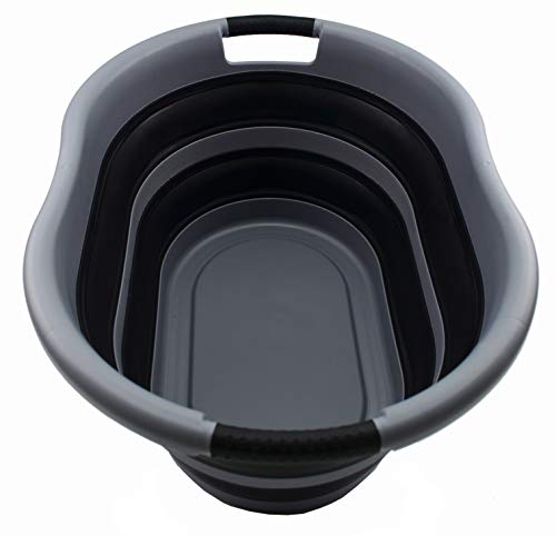 SAMMART 36L Collapsible Plastic Wäschekorb - Ovale Wanne/Korb - Faltbarer Vorratsbehälter/Organizer - Tragbare Waschwanne - Platzsparender Wäschekorb, Wasserkapazität: 28L
