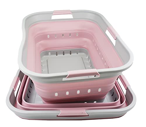 SAMMART 42L zusammenklappbarer Wäschekorb aus Kunststoff – faltbarer Pop-Up-Aufbewahrungsbehälter/Organizer – tragbare Waschwanne – platzsparender Wäschekorb (2er-Set)