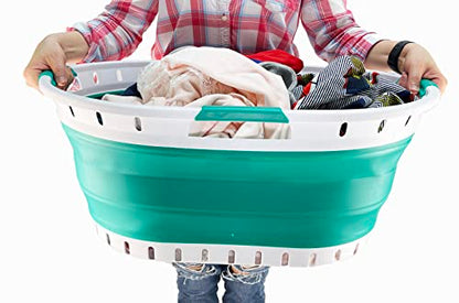 SAMMART Faltbarer Wäschekorb aus Kunststoff, faltbar, Aufbewahrungsbehälter, Organizer, tragbare Waschwanne, platzsparender Korb