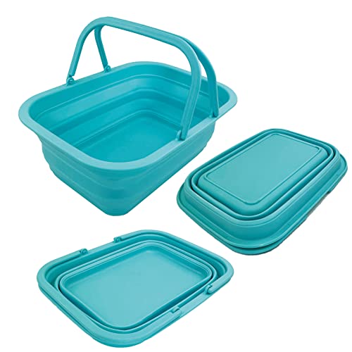 SAMMART 9,2 l zusammenklappbare Wanne mit Griff – tragbarer Picknickkorb für den Außenbereich – Faltbare Einkaufstasche – platzsparender Aufbewahrungsbehälter