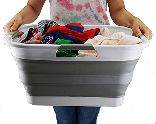 SAMMART 30L Faltbarer Wäschekorb aus Kunststoff – Faltbarer Pop-Up-Aufbewahrungsbehälter – Tragbare Waschwanne – Pop Up Platzsparender Korb/Korb - Wasserkapazität 24L