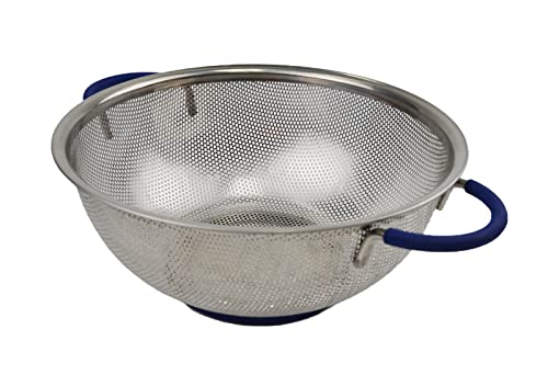 SAMMART 25 cm Sieb aus mikroperforiertem Edelstahlblech mit Silikongriff – Sieb für Nudeln, Nudeln und Obst