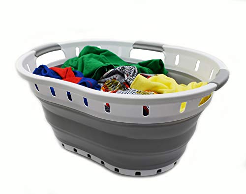 SAMMART Collapsible 3-Griff-Kunststoff-Wäschekorb - Ovale Wanne/Korb - Faltbarer Aufbewahrungsbehälter/Organizer - Tragbare Waschwanne - Platzsparender Wäschekorb