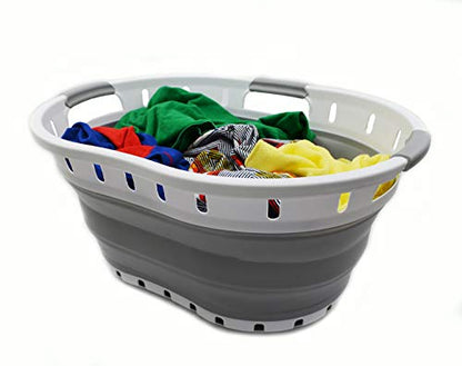SAMMART Collapsible 3-Griff-Kunststoff-Wäschekorb - Ovale Wanne/Korb - Faltbarer Aufbewahrungsbehälter/Organizer - Tragbare Waschwanne - Platzsparender Wäschekorb