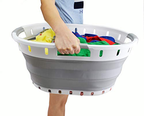SAMMART Collapsible 3-Griff-Kunststoff-Wäschekorb - Ovale Wanne/Korb - Faltbarer Aufbewahrungsbehälter/Organizer - Tragbare Waschwanne - Platzsparender Wäschekorb